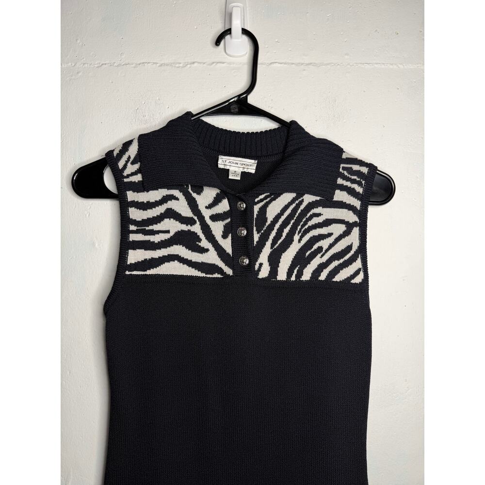 Vintage Black St. John Sport Sleeveless Women ANIMAL PRINT Dress Size P - Picture 2 of 8
